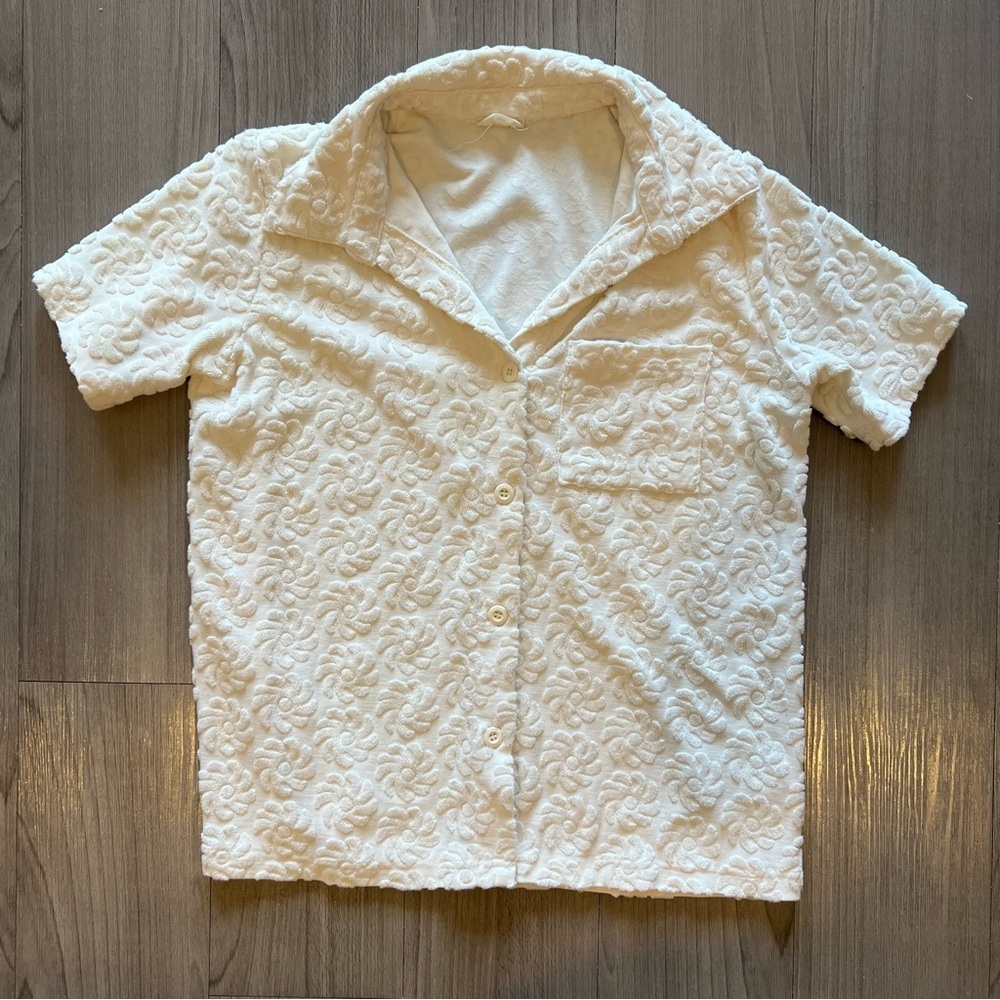 Honest the Label Sunshine Terry Cotton Shirt in Pearl Button Short Sleeve Beach